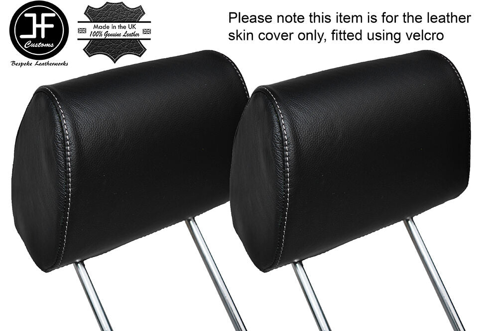 WHITE STITCH 2X FRONT HEADREST LEATHER SKIN COVERS FITS BMW 3 SERIES E30 84-92