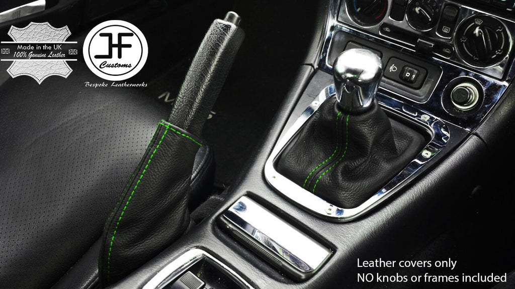 GREEN STITCH REAL LEATHER GEAR & HANDBRAKE GAITER FOR MAZDA MX5 MIATA MK2 01-05