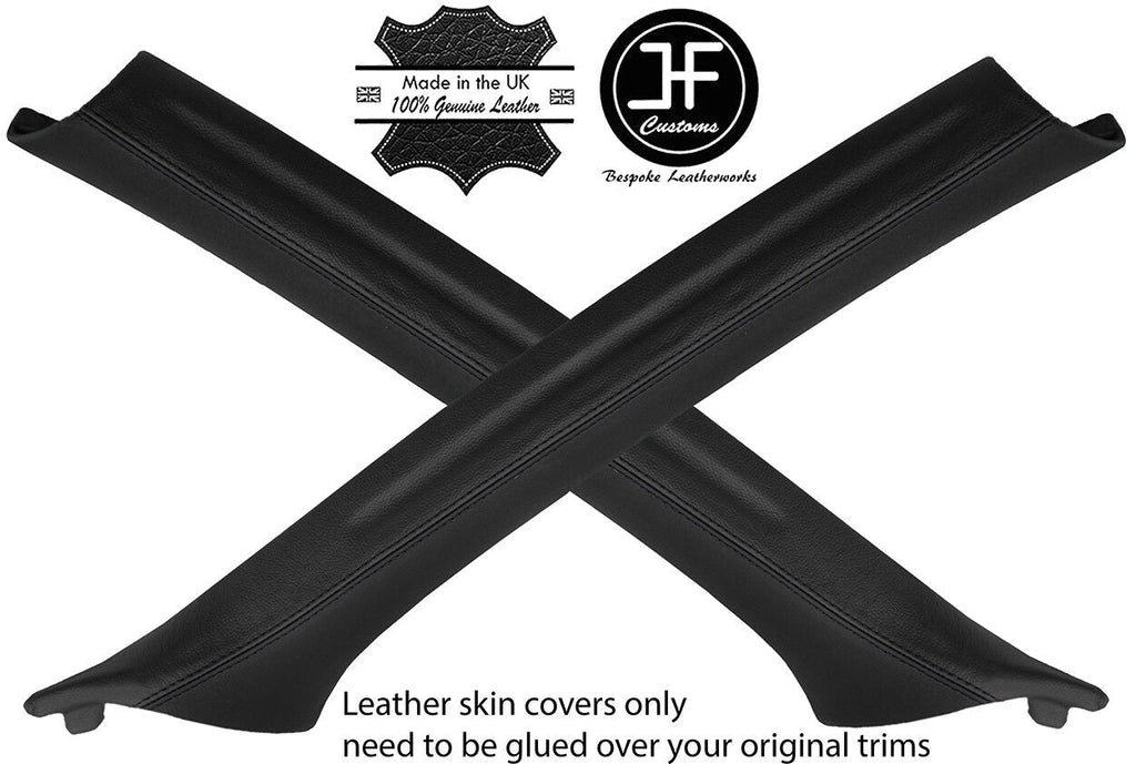 BLACK & BLACK 2X A PILLAR REAL LEATHER COVERS FOR BMW 3 E46 COUPE 1998-2005