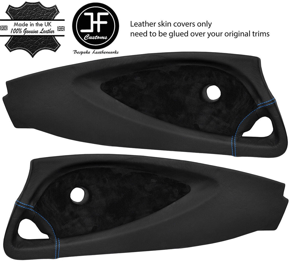 BLUE STITCH 2X DOOR CARD LEATHER & SUEDE TRIM COVER FOR LOTUS ELISE EXIGE S2