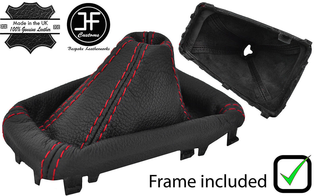 RED  STITCHING LEATHER GEAR GAITER + PLASTIC FRAME FITS FORD FOCUS 2014-2018