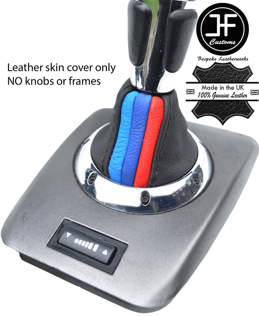 BLACK STITCH TRI STRIPES TOP GRAIN LEATHER SMG GEAR GAITER FITS BMW E46 98-05