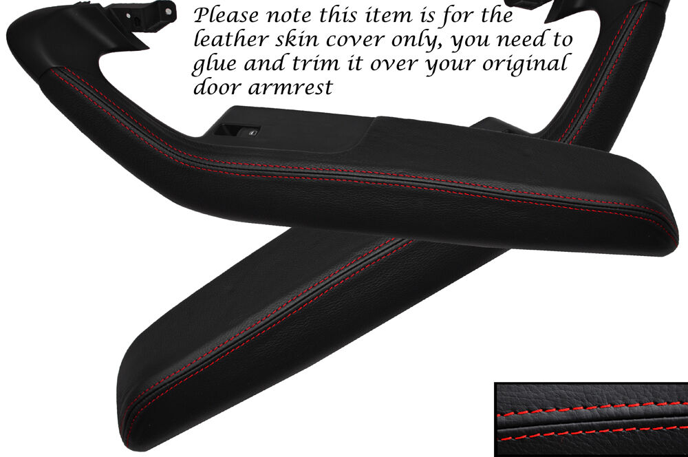 RED STITCH 2X FRONT DOOR HANDLE ARMREST SKIN COVERS FITS AUDI A6 C6 2005-2011