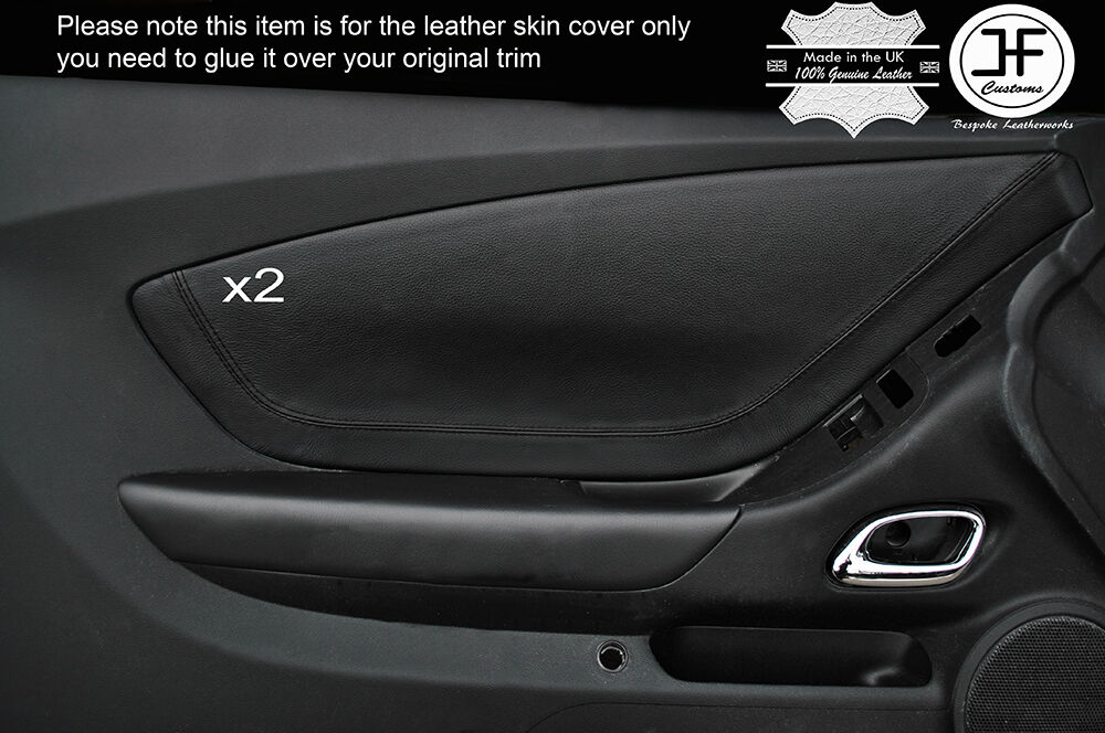 BLACK STITCH 2X FRONT DOOR CARD INSERT TRIM LEATHER COVERS FITS CAMARO 2010-2015