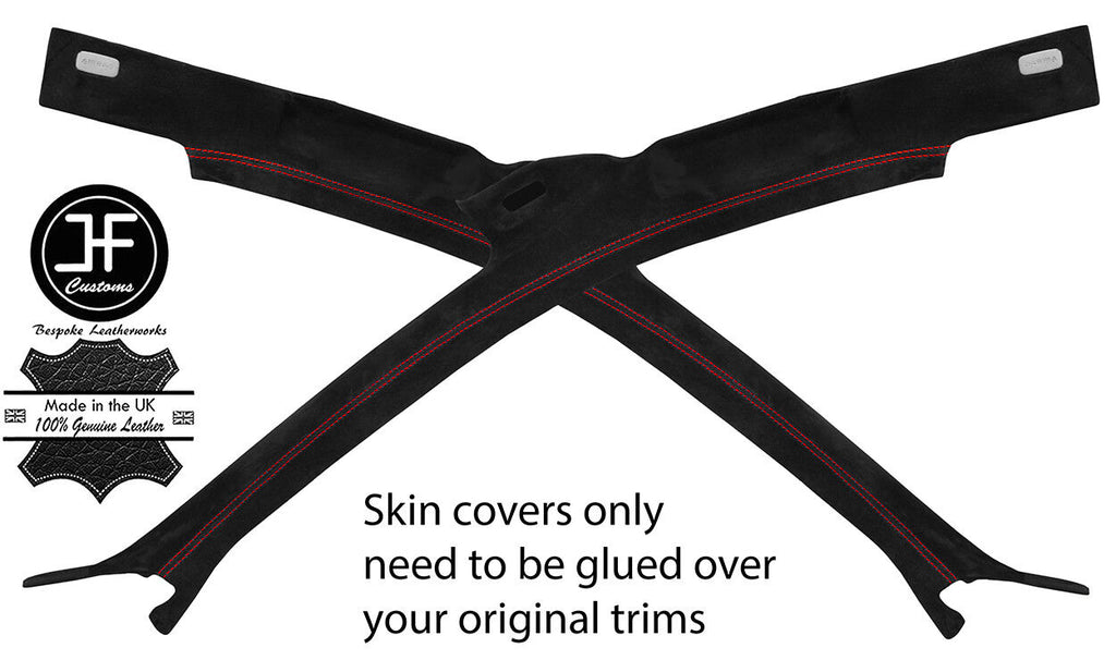 RED STITCHING 2X A POST PILLAR REAL SUEDE COVERS FITS AUDI A4 B7 2004-2008