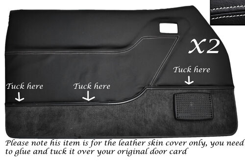 WHITE STITCH 2X FRONT DOOR CARDS LEATHER SKIN COVERS FITS FORD CAPRI MK2 MK3