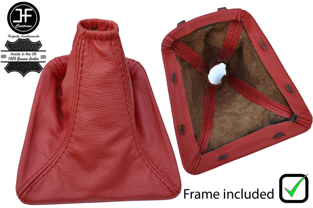 RED  REAL LEATHER GEAR GAITER + PLASTIC FRAME FOR JAGUAR X-TYPE 2001 - 2009