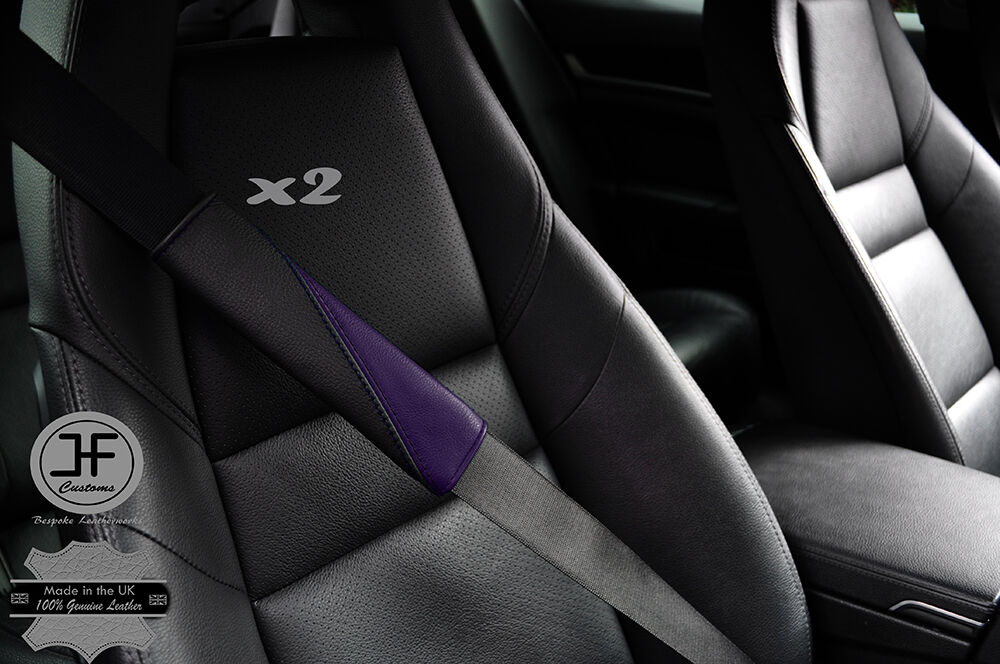 2X BLACK & PURPLE LEATHER TWO TONE LUXURY SHOULDER SEAT BELT PADDED PADS