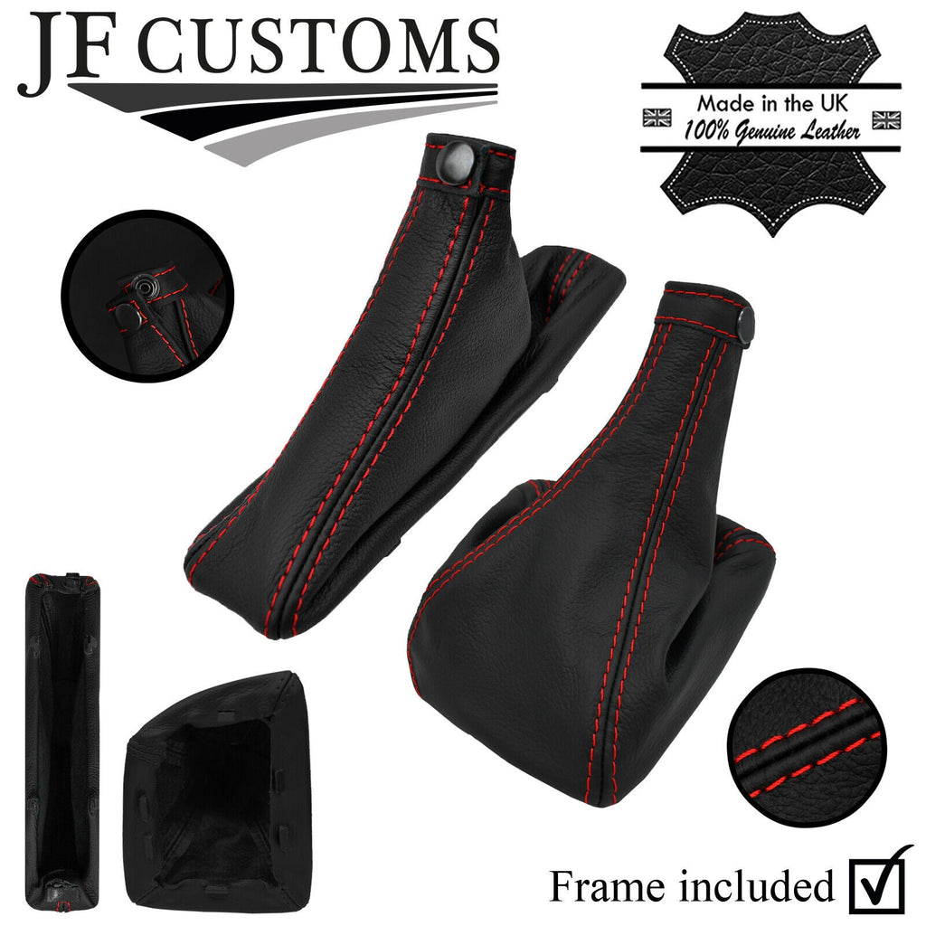 RED STITCH LEATHER GEAR HANDBRAKE + PLASTIC FRAMES FITS ALFA ROMEO 156 98-02