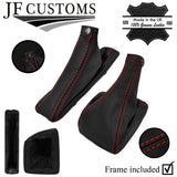RED STITCH LEATHER GEAR HANDBRAKE + PLASTIC FRAMES FITS ALFA ROMEO 156 98-02