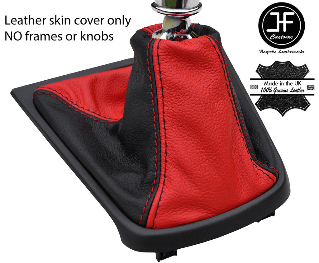 BLACK & RED TOP GRAIN GENUINE LEATHER GEAR GAITER FOR JAGUAR X-TYPE 2001-2009