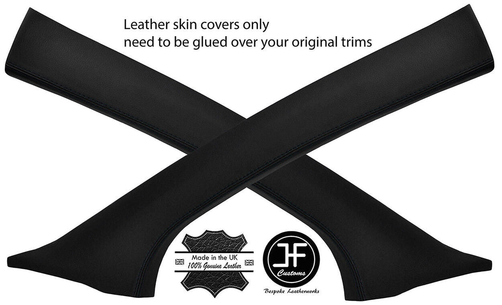BLACK STITCH 2X A PILLAR REAL LEATHER COVERS FITS PEUGEOT 208 2012-2018