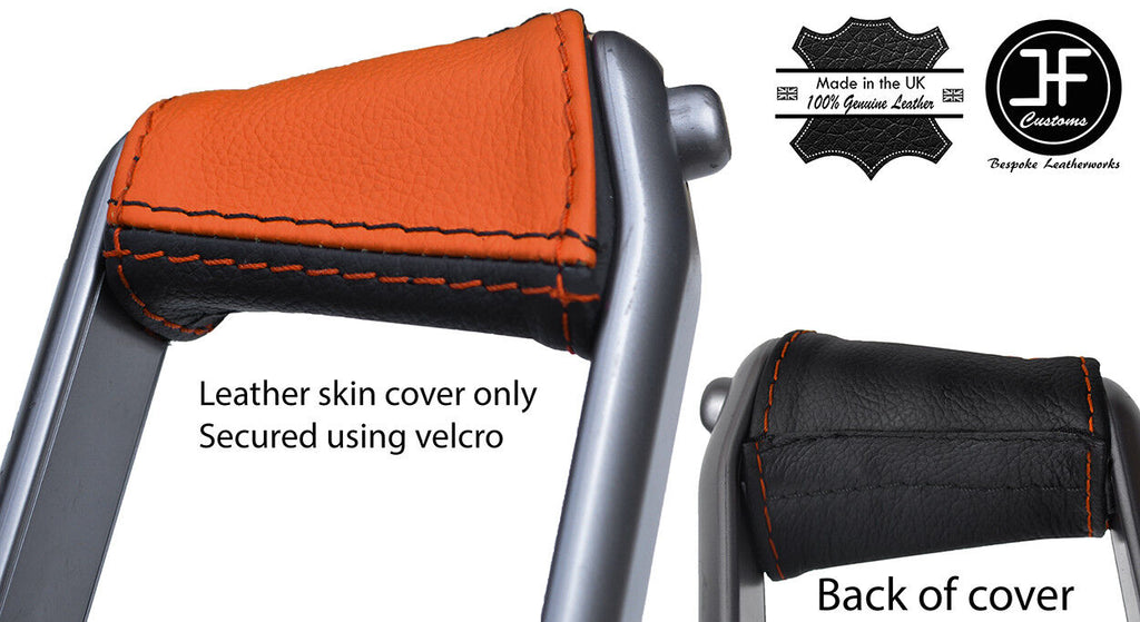 BLACK & ORANGE LEATHER HANDBRAKE HANDLE COVER FOR RENAULT MEGANE 02-08 STYLE 2