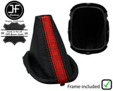 RED BLACK STRIPE LEATHER GEAR GAITER+PLASTIC FRAME FITS PEUGEOT 108 2014-2020