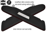 RED STITCH 2X SUN VISOR LEATHER COVERS FITS VW T5 TRANSPORTER 1 MIRROR CUTOUT