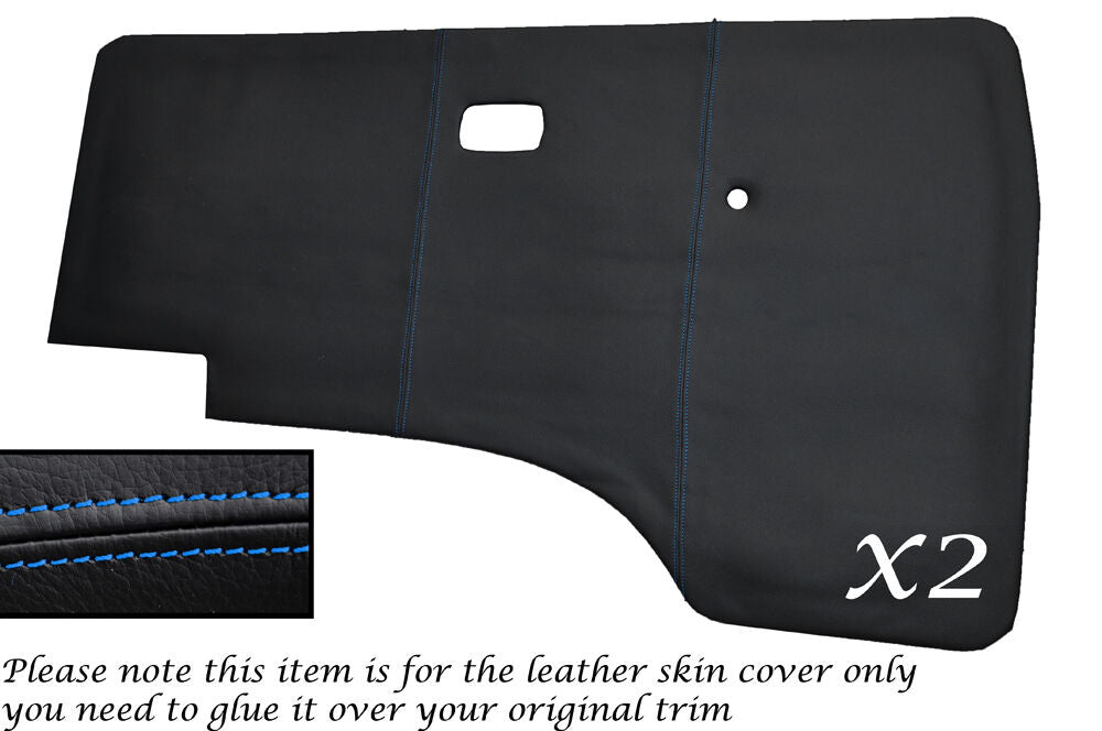 BLUE STITCH 2X DOOR CARDS LEATHER SKIN COVERS FITS VW T25 T3 WESTFALIA CAMPER