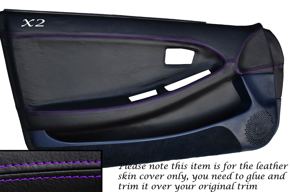 PURPLE STITCH 2X FULL DOOR CARD LEATHER SKIN COVER FITS TOYOTA MR2 MK2 1989-2000