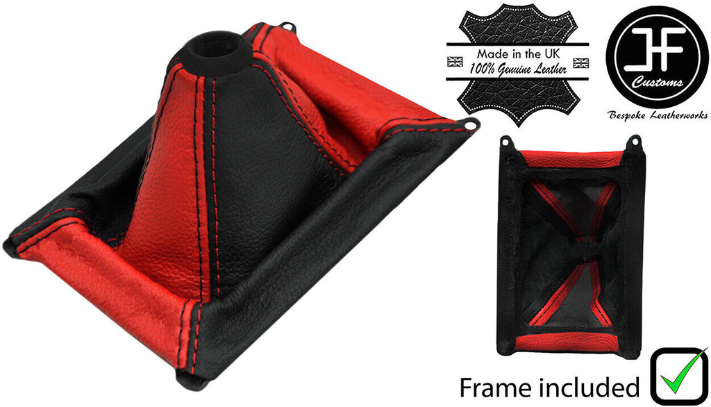 BLACK & RED LEATHER GEAR GAITER +PLASTIC FRAME + TOP RING FOR HONDA CRX 88-91