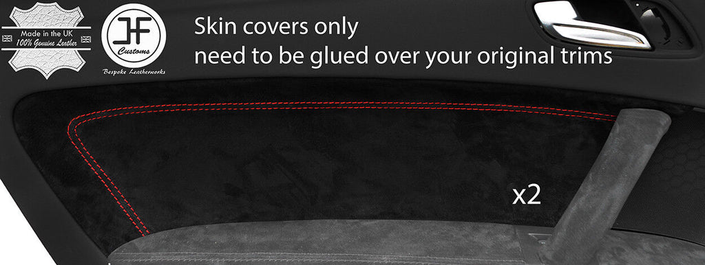 RED STITCHING 2X FRONT DOOR CARD REAL SUEDE COVERS FITS AUDI TT MK2 2006-2014