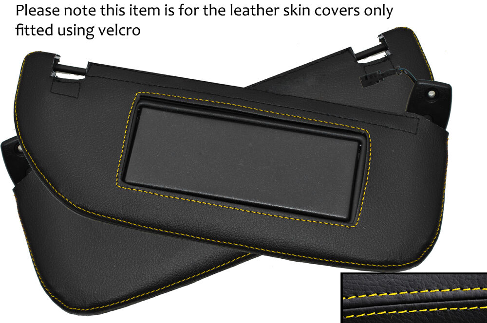YELLOW STITCH 2X SUN VISORS LEATHER SKIN COVERS FITS CITROEN DS3 2009-2014