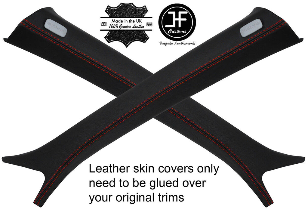 RED STITCH 2X A PILLAR REAL LEATHER COVERS FITS AUDI A6 C7 2011-2017 CUSTOM NEW