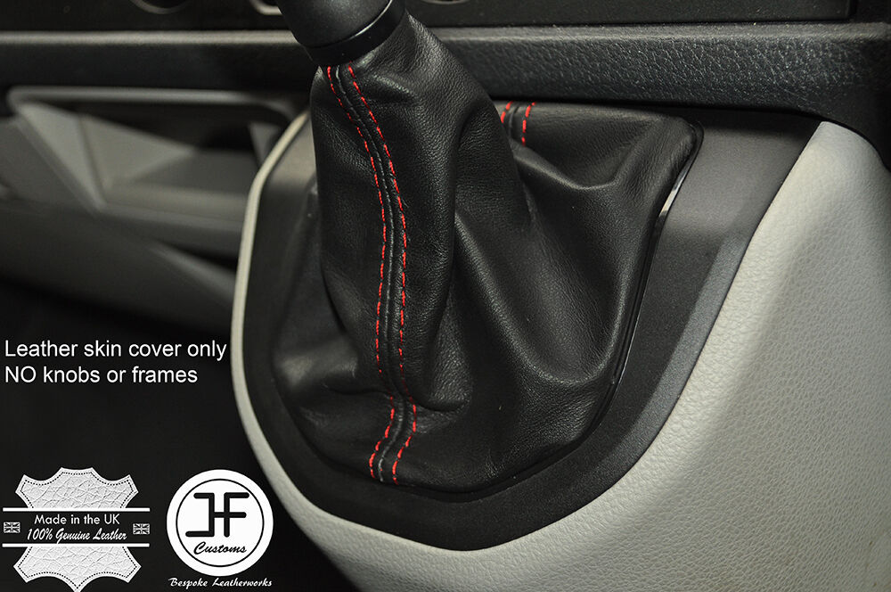 RED STITCHING MANUAL LEATHER GEAR GAITER FITS VW T6 TRANSPORTER 2016-2017+