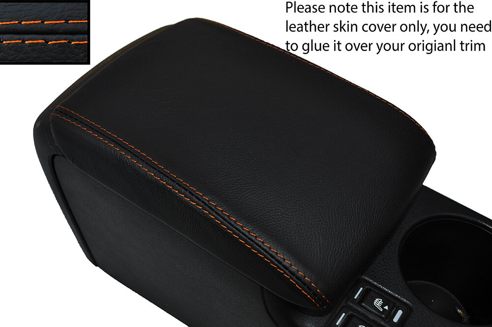 ORANGE STITCH BLACK LEATHER ARMREST SKIN COVER FITS SUBARU XV 2012-2016