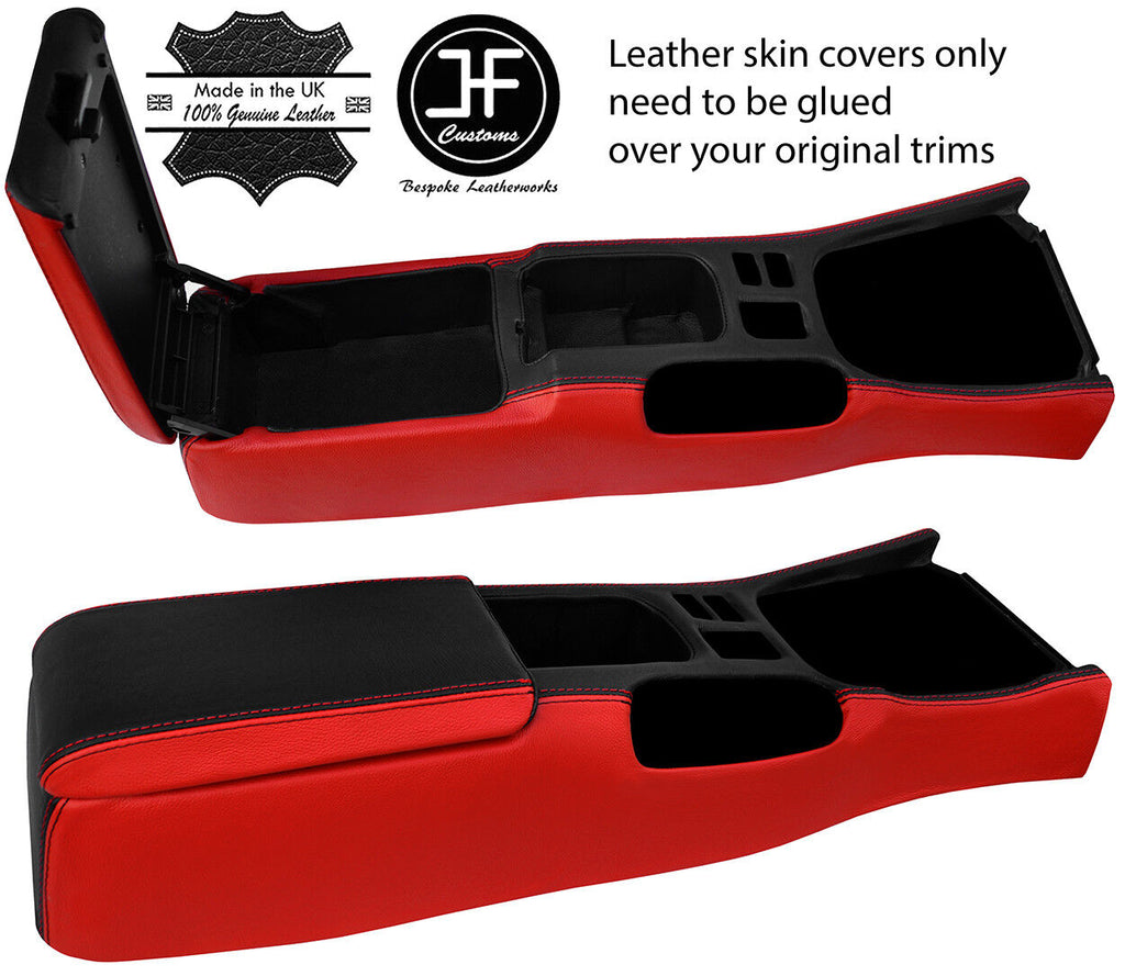 BLACK & RED CENTRE CONSOLE & ARMREST LEATHER COVERS FITS NISSAN S14 1994-98