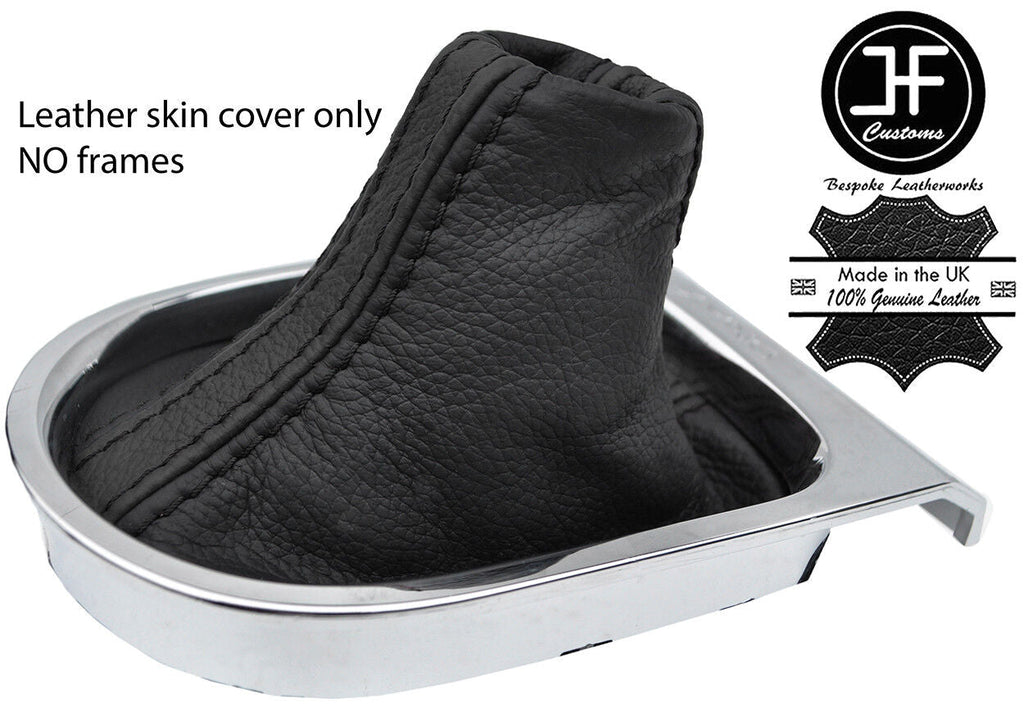 BLACK BLACK STRIPE TOP GRAIN LEATHER MANUAL GEAR GAITER FOR FORD MUSTANG 15-17