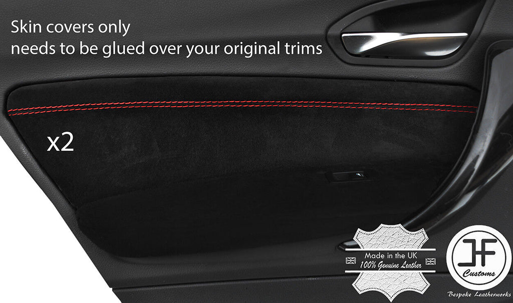 RED STITCH 2X REAR DOOR CARD TRIM SUEDE COVERS FOR BMW F20 11-17 5 DOOR