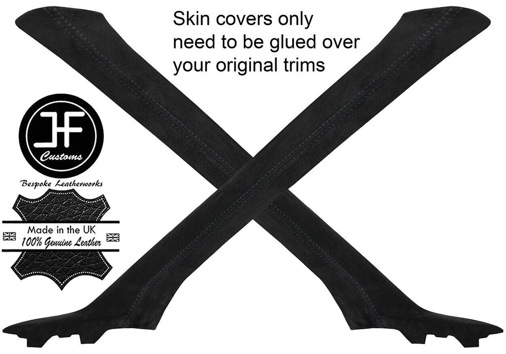 BLACK STITCH 2X A PILLAR SUEDE COVERS FITS FORD TRANSIT MK7 06-13 STYLE 2