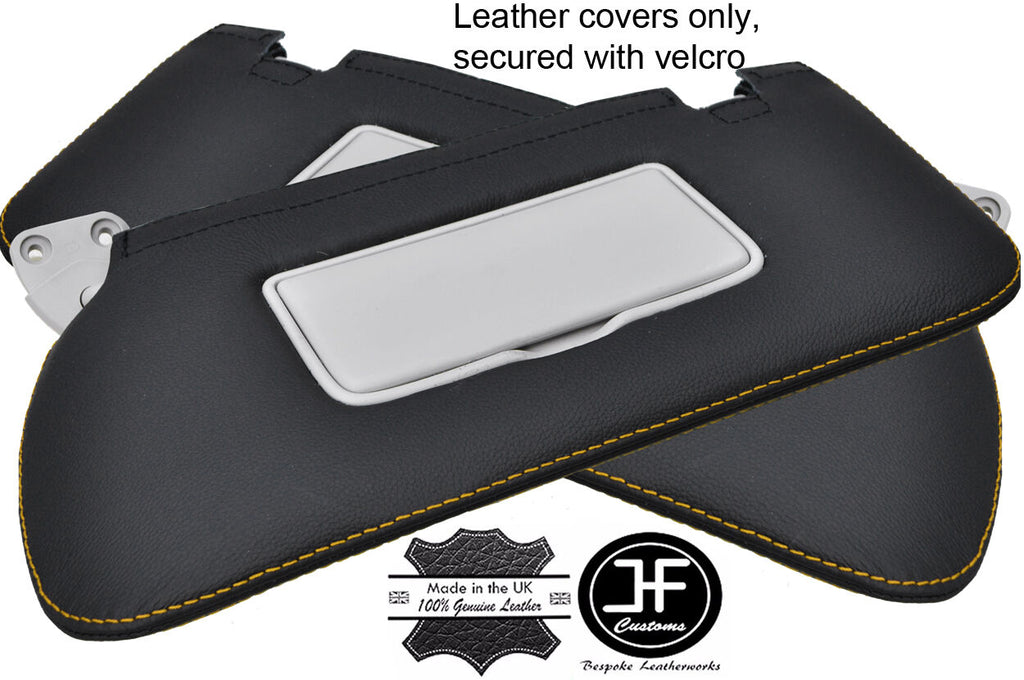 YELLOW  STITCH 2X SUN VISORS REAL LEATHER COVERS FITS NAVARA NP300 D23 2015-2017