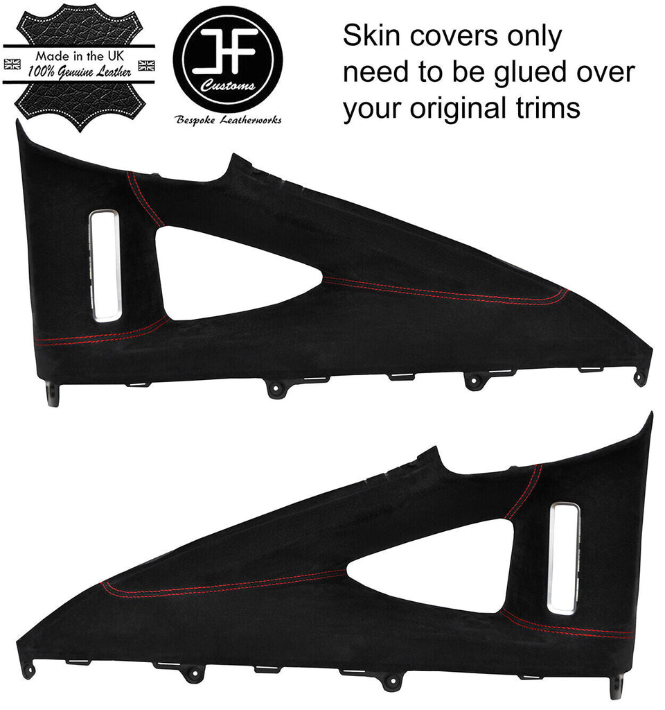 RED STITCH 2X REAR D PILLAR WINDOW TRIM SUEDE COVERS FOR TESLA MODEL X 16-19