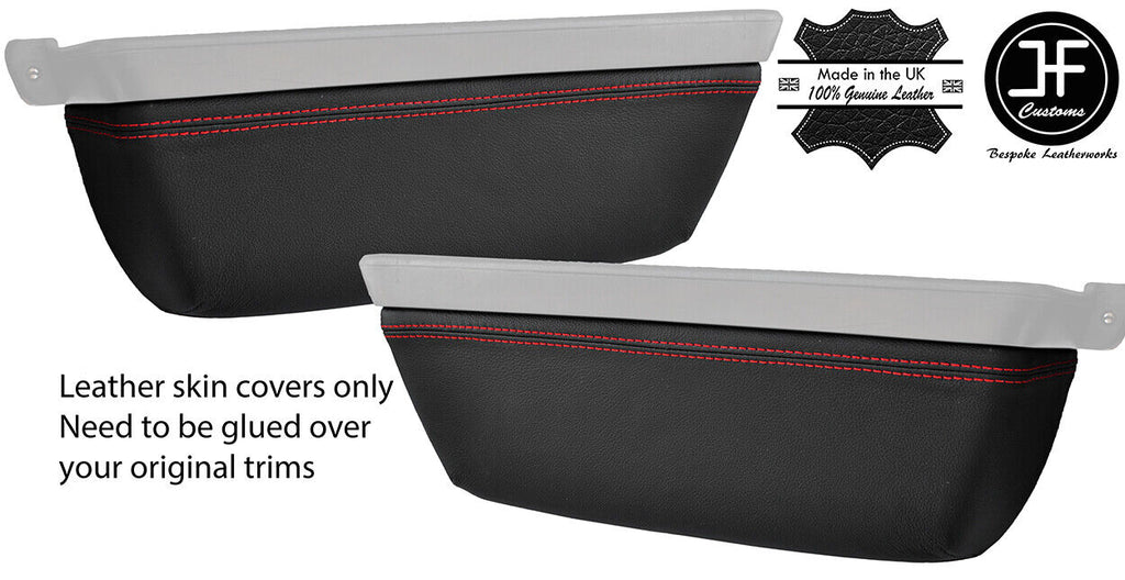 RED STITCH 2X DOOR POCKET TRIM REAL LEATHER COVERS FITS PORSCHE 914 1969-1976