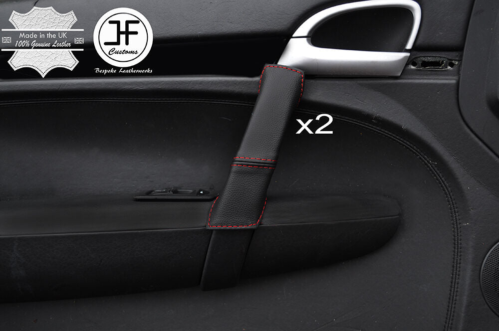 RED STICH 2X FRONT DOOR HANDLE LEATHER COVERS FITS PORSCHE CAYENNE 955 957