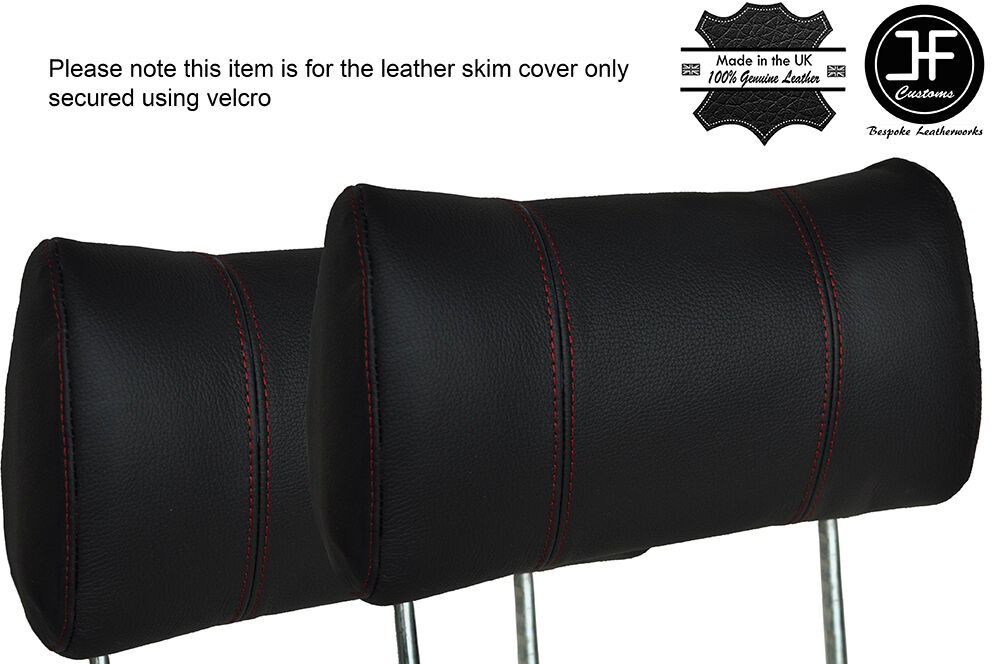 RED STITCHING 2X FRONT HEADREST LEATHER COVERS FITS FORD CAPRI MK3 1978-1986