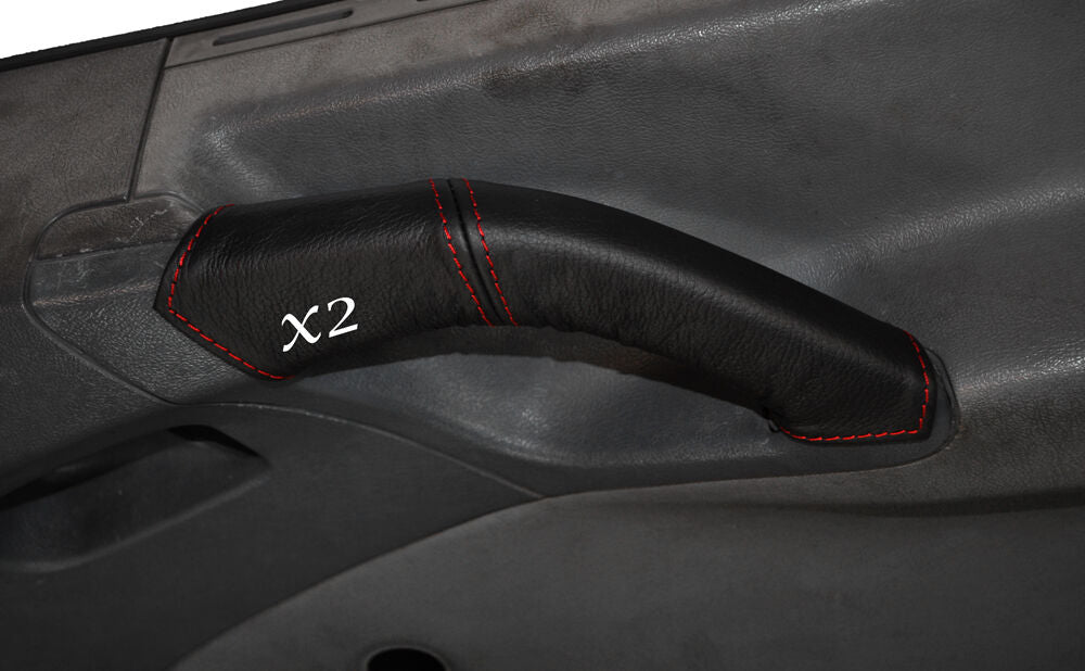 RED STITCHING 2X DOOR HANDLE LEATHER SKIN COVERS FITS MERCEDES ATEGO 815
