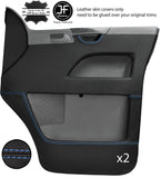 BLUE STITCH 2X NO AIR VENT FRONT DOOR CARD LEATHER COVER FOR VW T5 TRANSPORTER