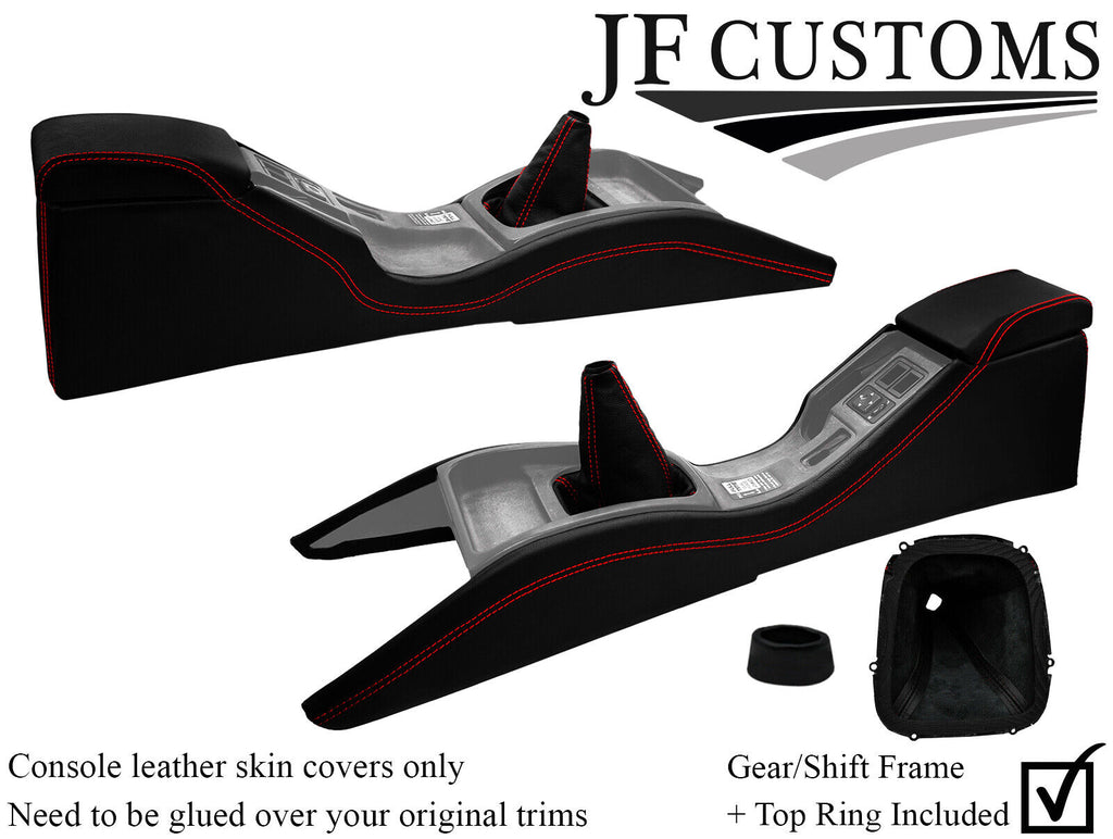 RED STITCH LEATHER CONSOLE+ARMREST+GEAR COVERS+FRAME FOR SUBARU IMPREZA 98-00