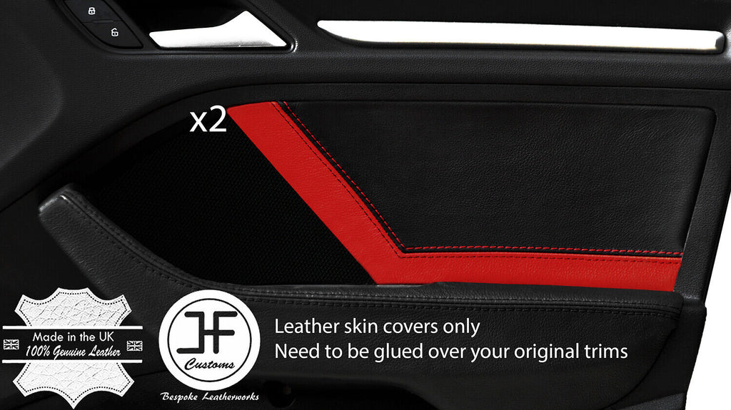 BLACK&RED 2X FRONT DOOR CARD TRIM LEATHER COVER FOR AUDI A3 8V 13-19 5DR DSG2
