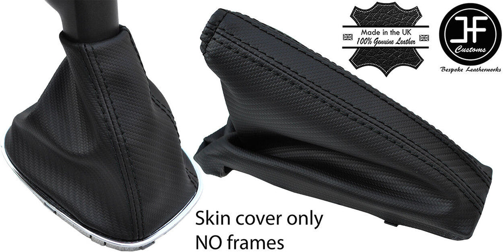 BLACK STITCH CARBON FIBER VINYL GEAR & HANDBRAKE SET FOR VAUXHALL CORSA D 06-14