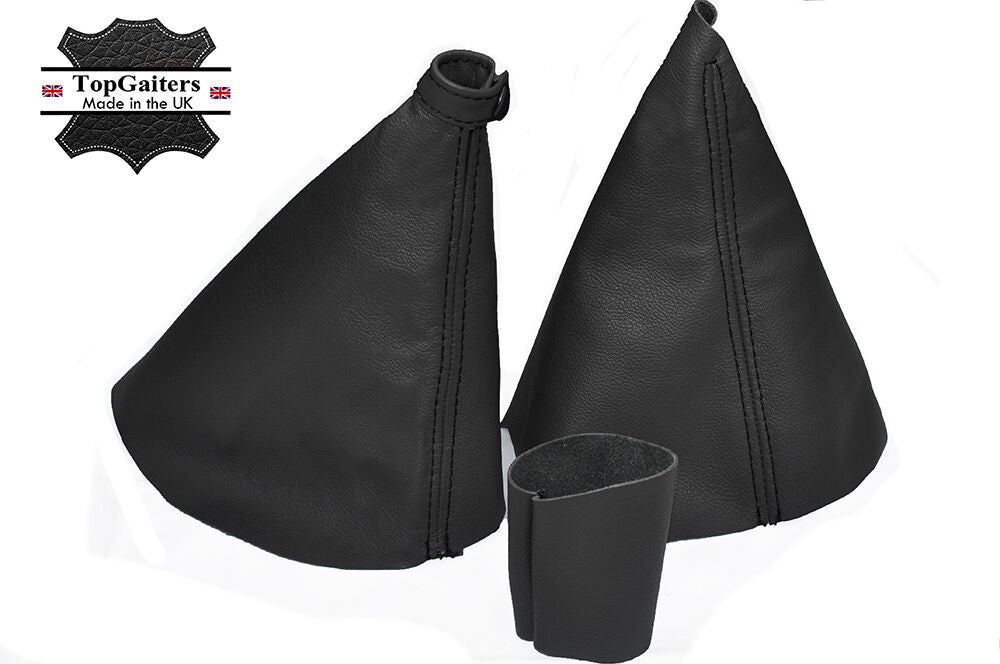 BLACK STITCH FOR RENAULT LAGUNA MK2 GEAR HANDBRAKE KNOB COVER BLACK LEATHER