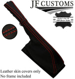 RED STITCH LEATHER HANDBRAKE + HANDLE COVERS FOR FORD CAPRI MK3 78-87 STYLE 2