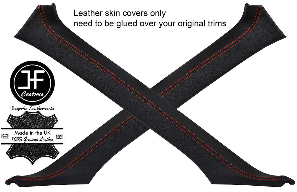 RED STITCH 2X A POST PILLAR LEATHER COVERS FITS HONDA PRELUDE MK4 1992-1996