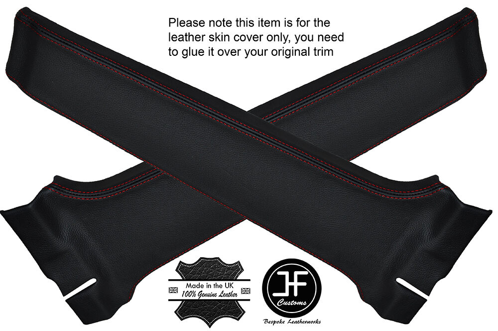 RED STITCH 2X LOWER B PILLAR LEATHER COVERS FITS FORD ESCORT MK4 5 DOOR