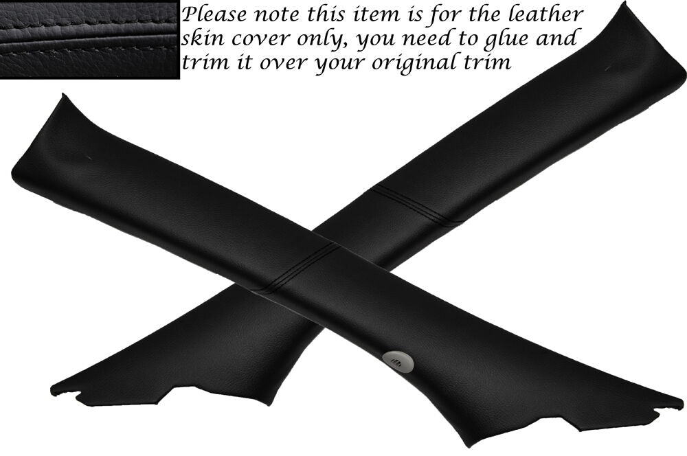 BLACK STITCHING 2X A PILLAR LEATHER SKIN COVERS FITS JAGUAR S TYPE 1999-2007