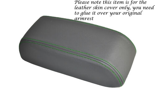 GREEN STITCHING MID GREY LEATHER ARMREST COVER FITS TOYOTA HILUX 2002-2005