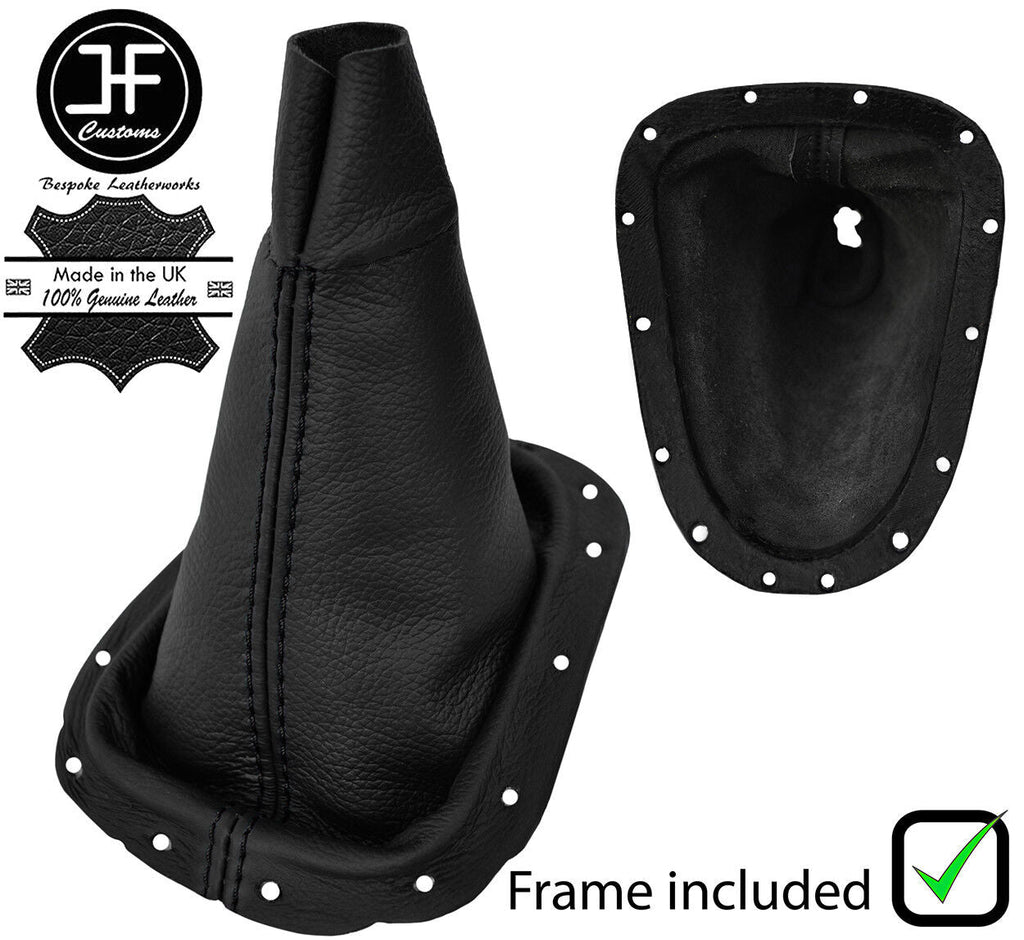 BLACK STITCH LEATHER GEAR GAITER+PLASTIC FRAME FITS RENAULT TWINGO 2007-2013