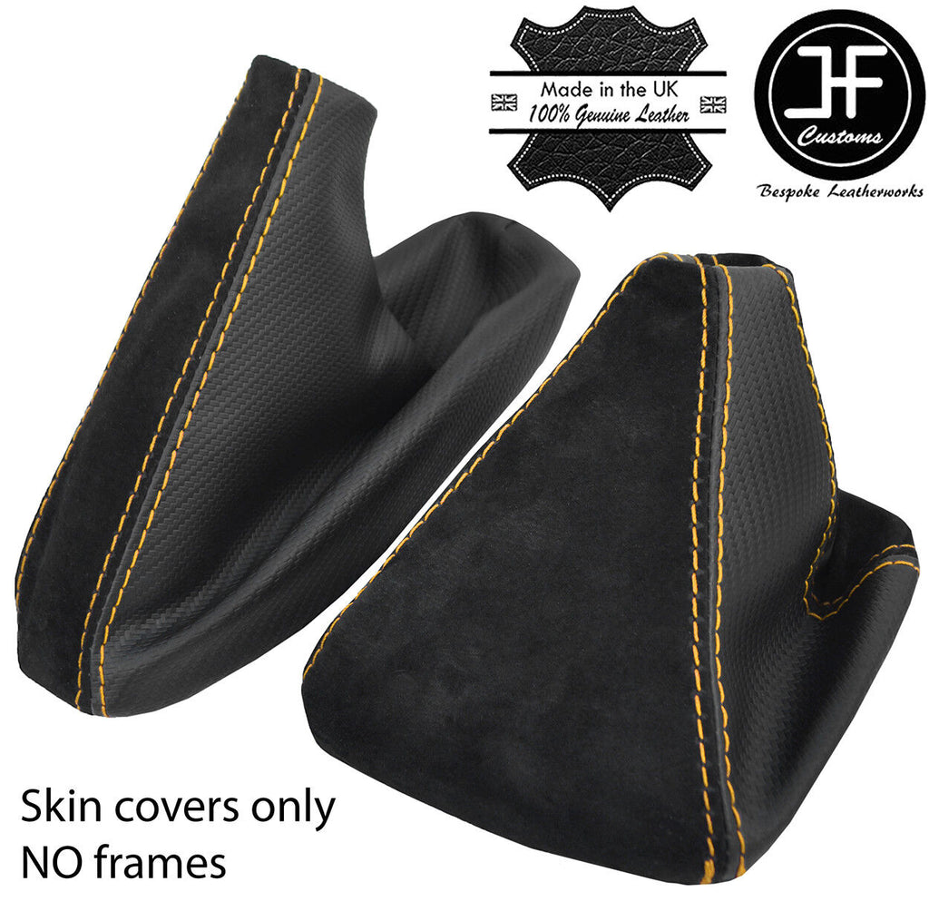 YELLOW STITCH CARBON VINYL & SUEDE GEAR HANDBRAKE GAITER FOR BMW E36 E46 91-05