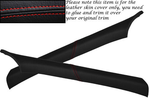 RED STITCHING FITS  MERCEDES 190 W201 2X WINDSCREEN PILLAR LTHR COVERS
